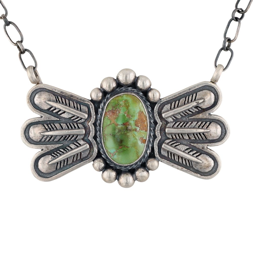 Lot 191: Samuel Yellowhair Navajo Sterling Sonoran Gold Turquoise Necklace