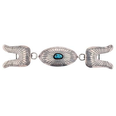 Signed Navajo Sterling Turquoise Shadow Box 3pc Belt Buckle. Signed AT Navajo Sterling Turquoise 