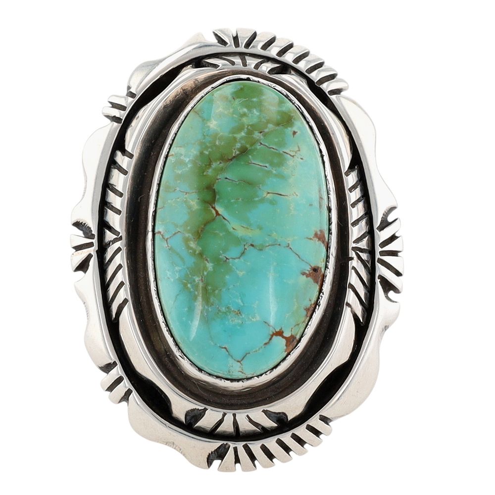 Lot 200: Eugene Belone Navajo Sterling Turquoise Tooled Ring Sz 8