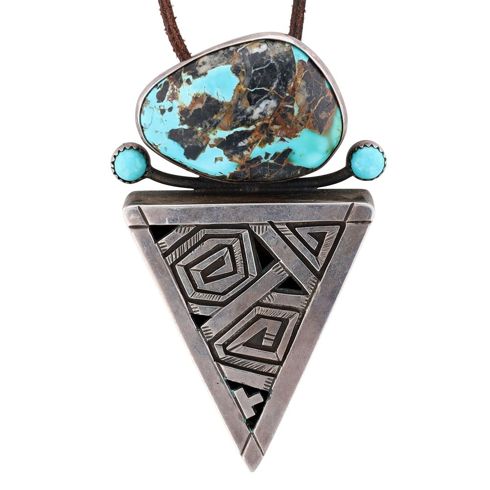 Lot 201: Peter Nelson Navajo Sterling Blackjack Turquoise Geometric Necklace