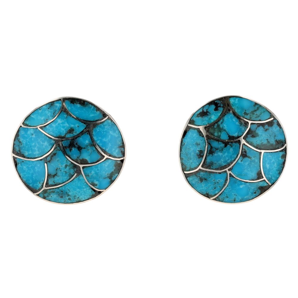 Lot 213: Lynelle Johnson Zuni Sterling Turquoise Inlay Earrings