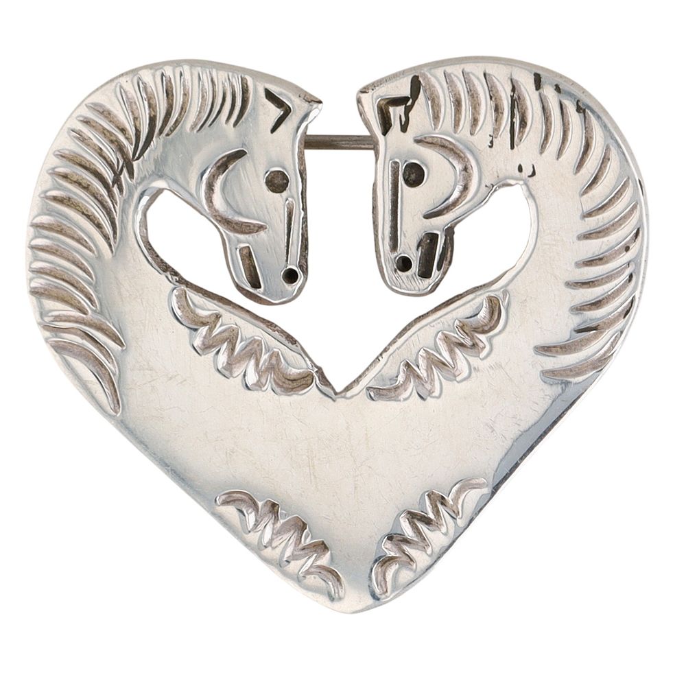 Lot 215: Robbie Manuelito Navajo Sterling Loving Horse Brooch