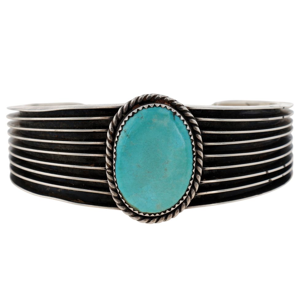 Lot 217: Charlie John Navajo Sterling Turquoise Rail Cuff Bracelet