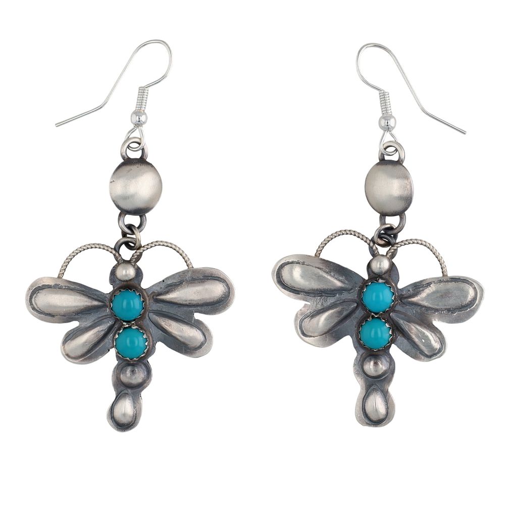 Lot 218: Gabrielle Yazzie Navajo Sterling Turquoise Dragonfly Earrings