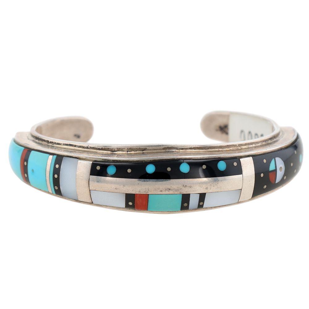 Lot 222: Harold Smith Navajo Sterling Multi-Stone Inlay Cuff Bracelet