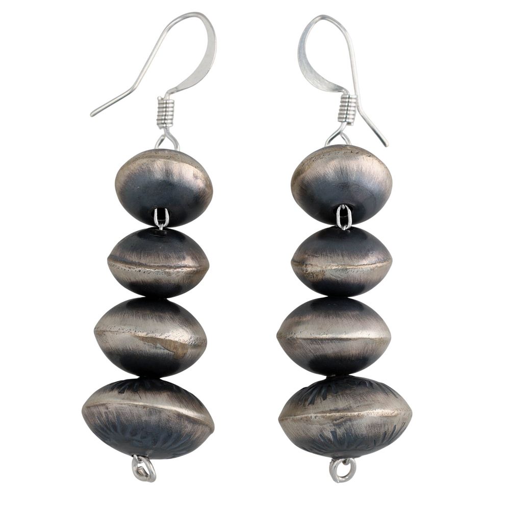 Lot 223: Angeline Miller Navajo Sterling Stamped Graduated Bead Dangle Earrings