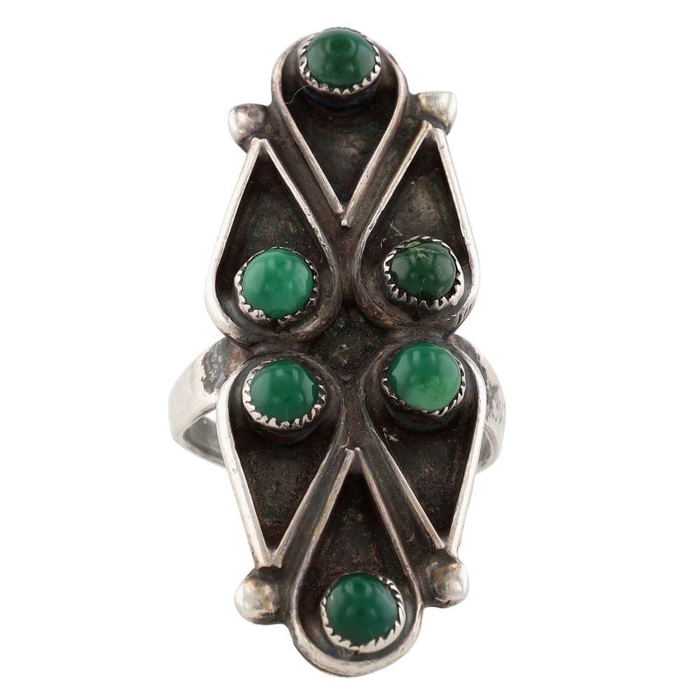 Lot 224: Vintage Zuni Sterling Green Turquoise Snake Eye Ring Sz 6.5