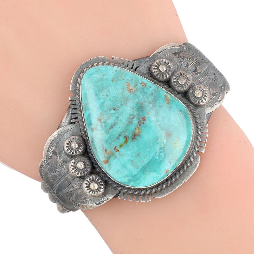 Lot 227: Jimmy Nelson Navajo Sterling Thunder Mountain Turquoise Cuff Bracelet