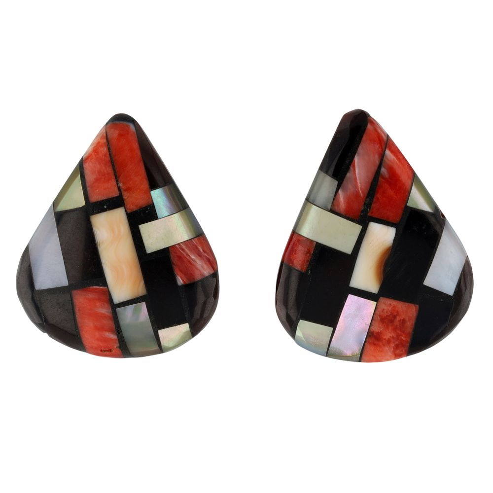 Lot 228: Santo Domingo Sterling Multi-Stone Inlay Earrings