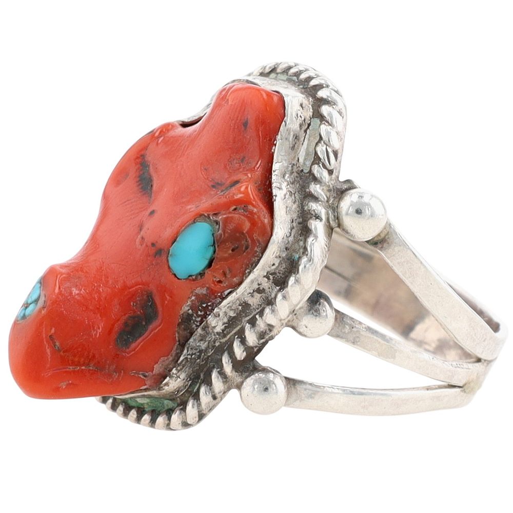 Lot 230: Harrison Jim Navajo Sterling Freeform Coral Ring Sz 9