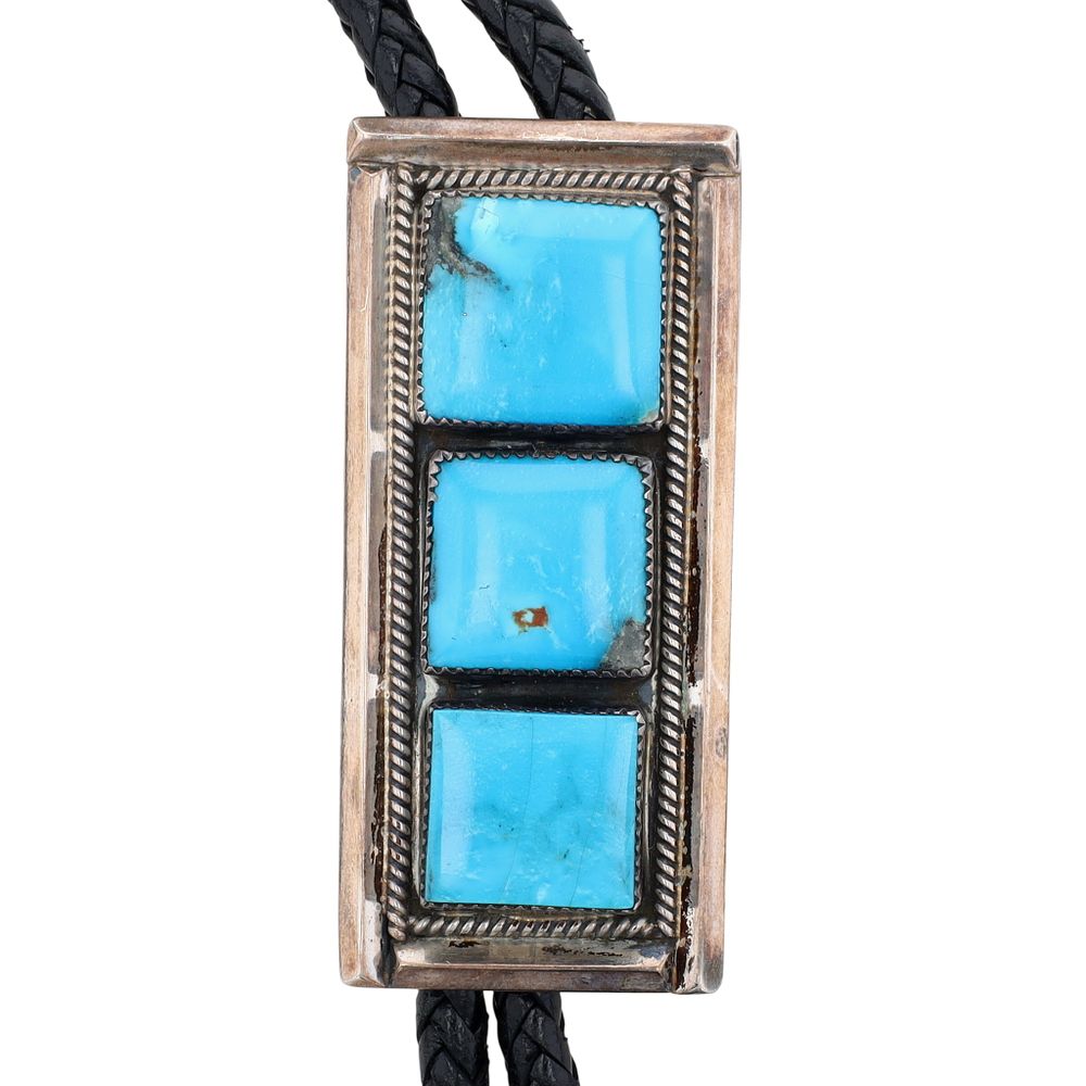 Lot 233: Vintage Tommy Lowe Navajo Sterling Turquoise Bolo Tie