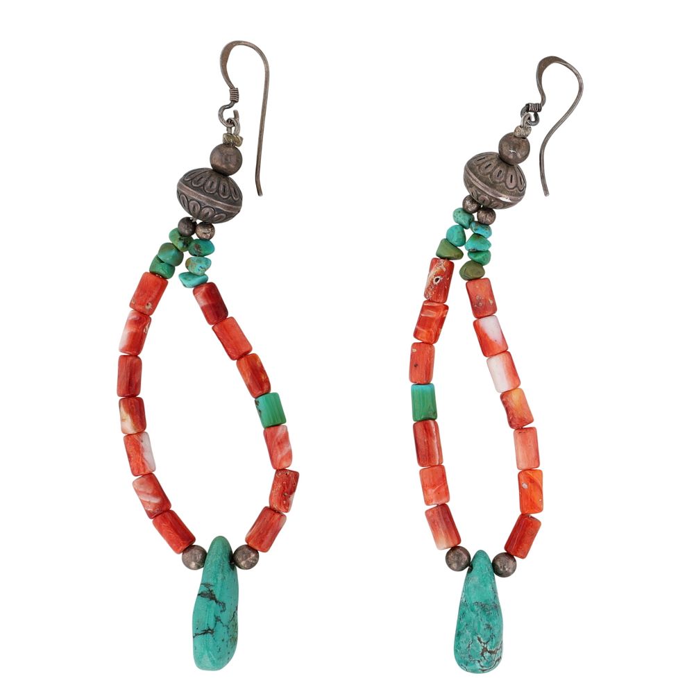 Lot 238: Navajo Sterling Spiny Oyster Turquoise Bead Earrings
