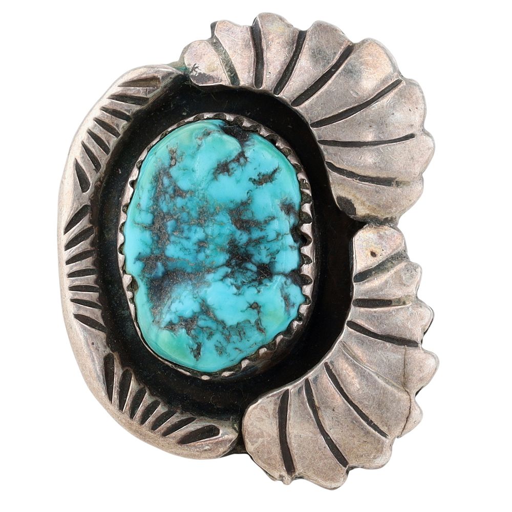 Lot 240: Signed Navajo Sterling Turquoise Ring Sz 7