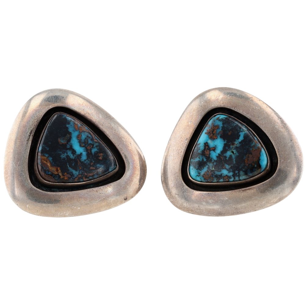 Lot 246: Tom Duran Picuris Pueblo Sterling Turquoise Cufflinks