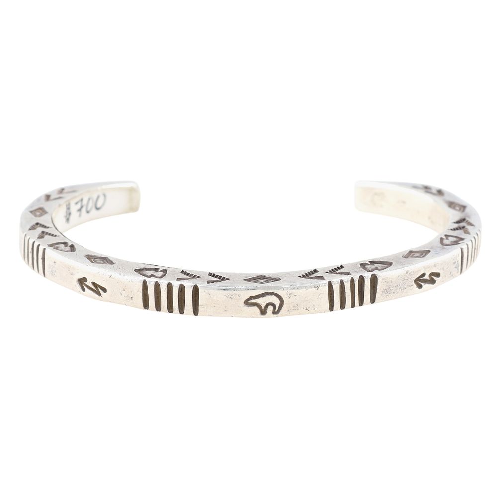 Lot 252: Signed Navajo Sterling Heavy Gauge Stamped Cuff Bracelet