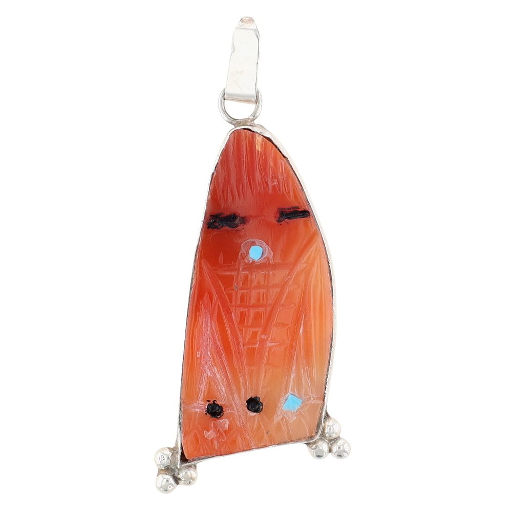 Lot 259: Zuni Sterling Multi-Stone Inlay Corn Maiden Pendant