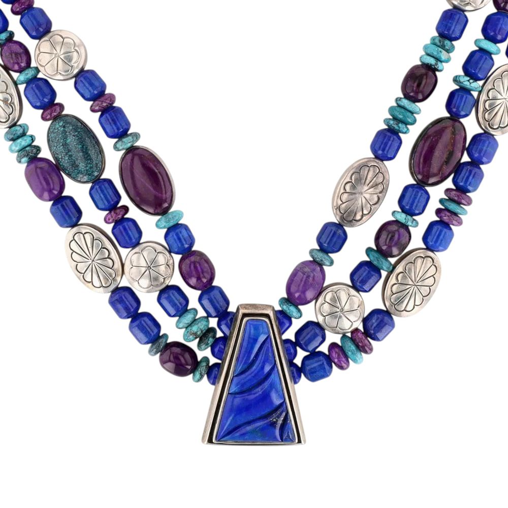 Lot 261: Christin Wolf Designs Sterling Reversible Multi-Stone Bead Necklace