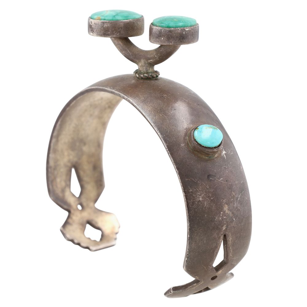 Lot 262: Unique Signed Navajo Sterling Turquoise 3D Pedestal Cuff Bracelet