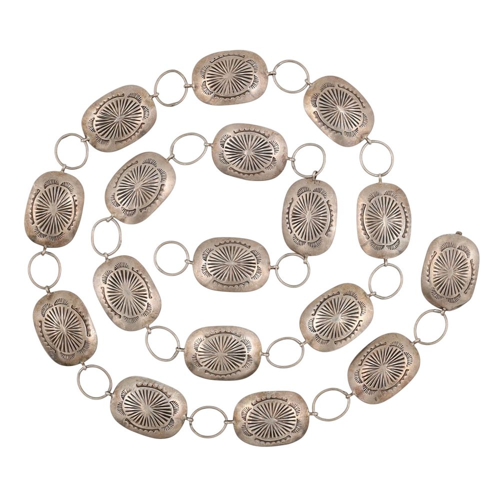 Lot 263: Vintage Navajo Sterling Stamped Concho Belt
