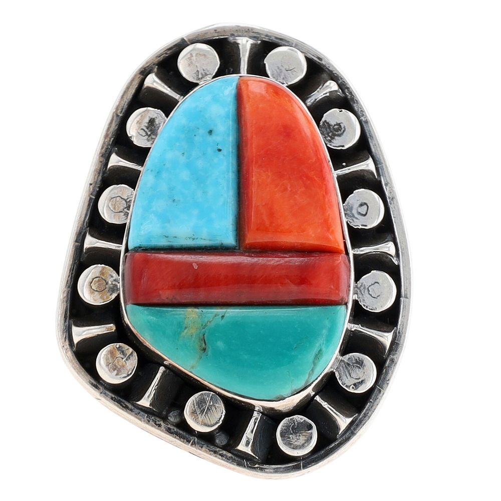 Lot 264: Jimson Belin Navajo Sterling Multi-Stone Inlay Ring Sz 8.5