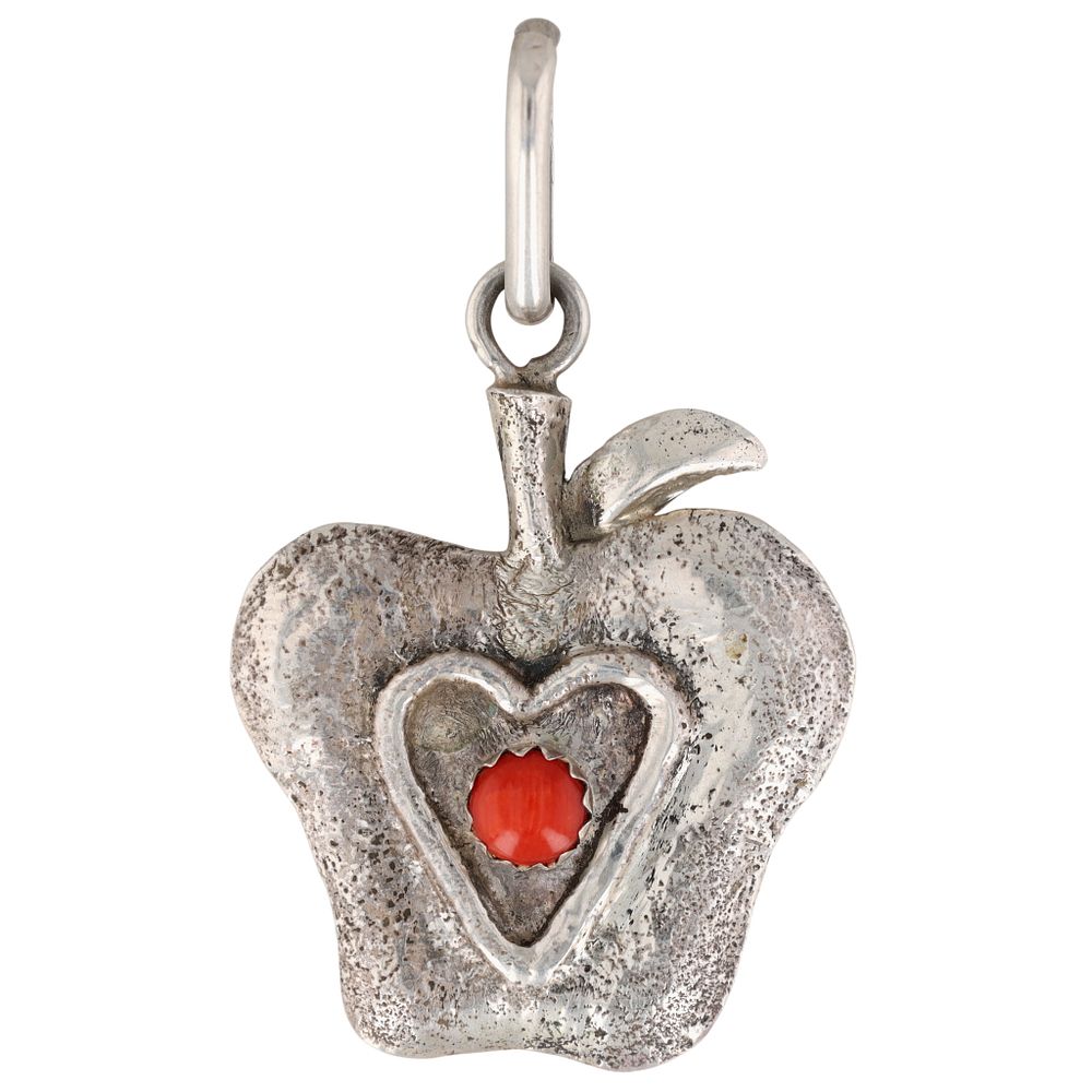 Lot 265: Signed Navajo Sterling Coral Tufa Cast Apple Pendant