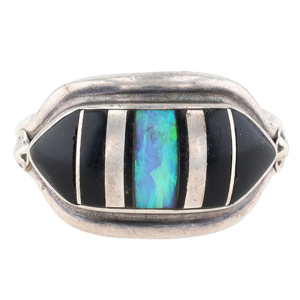 Lot 268: Albert Francisco Navajo Sterling Multi-Stone Inlay Ring Sz 5.5