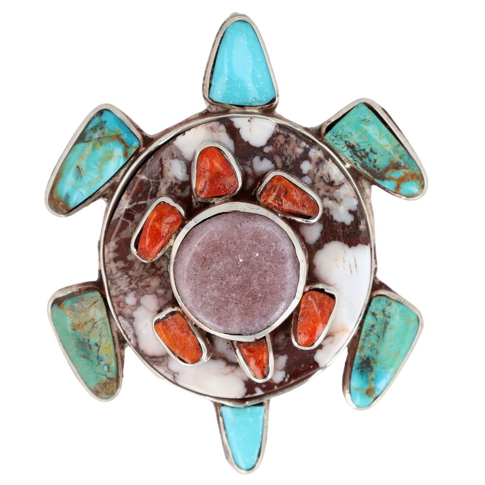 Lot 269: Zuni Sterling Multi-Stone Inlay Sea Turtle Pendant/Brooch