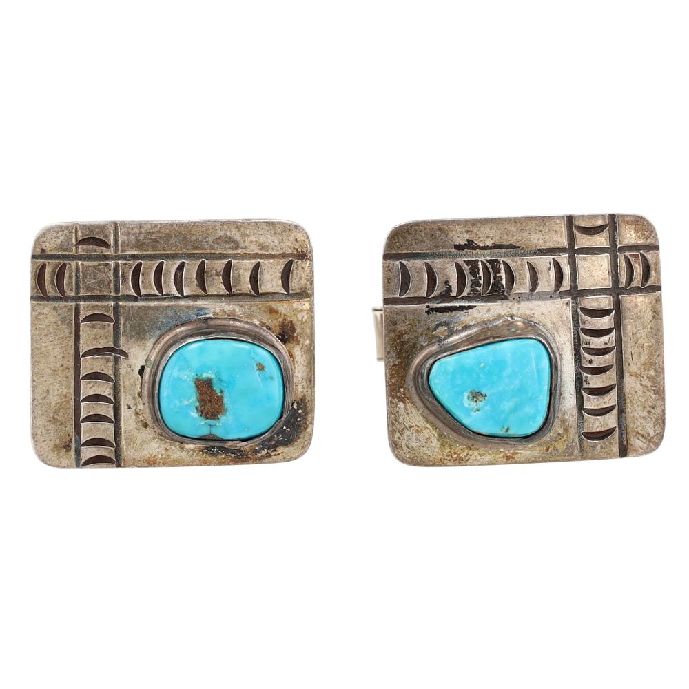 Lot 273: Vintage Navajo Sterling Turquoise Stamped Cufflinks