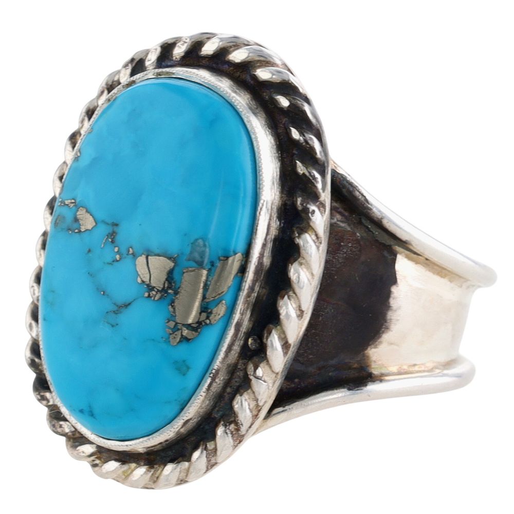 Lot 274: Signed Navajo Sterling Turquoise Coral Ring Sz 9.5