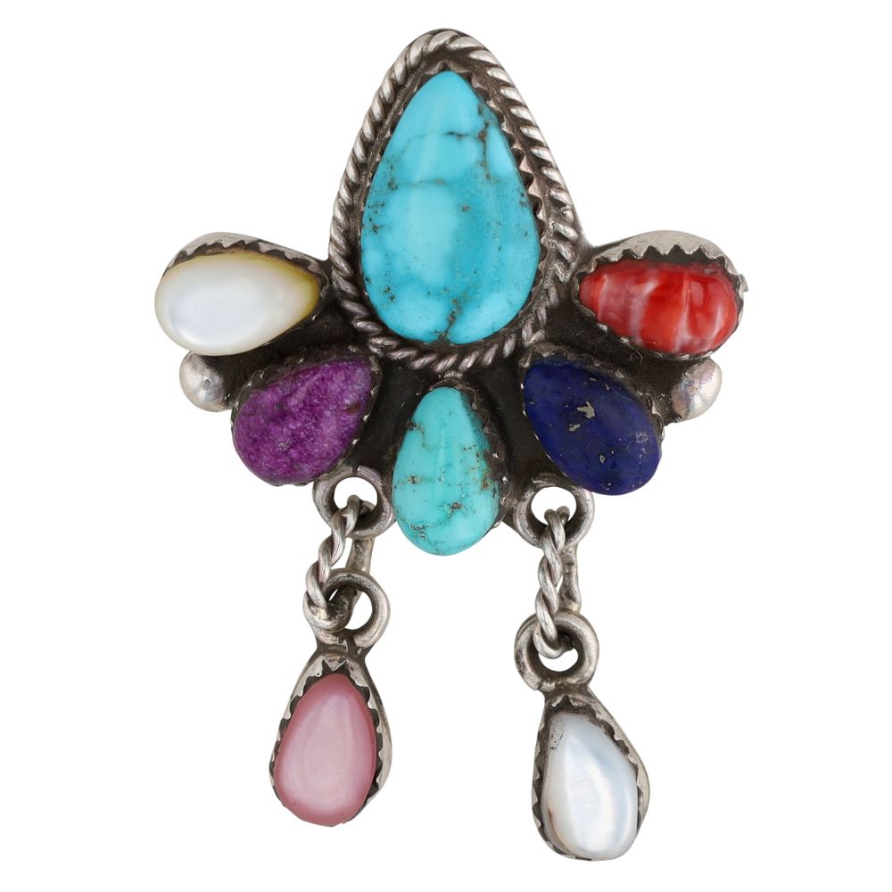 Lot 275: Thompson Allapowa Zuni Sterling Multi-Stone Pendant/Brooch