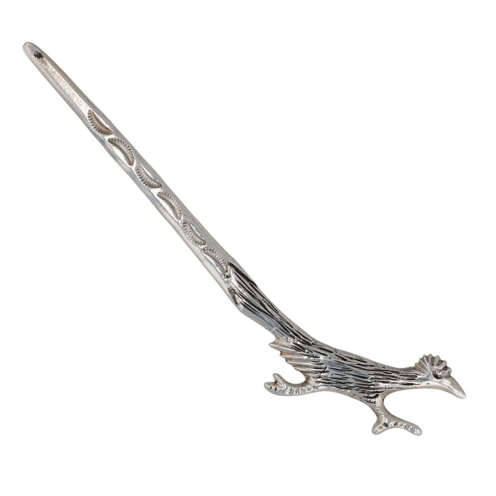 Lot 276: Francis L. Begay Navajo Sterling Roadrunner Hair Stick