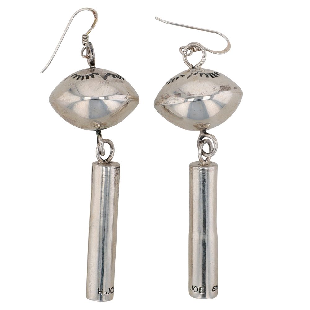 Lot 278: Harold Joe Navajo Sterling Squash Blossom Dangle Earrings