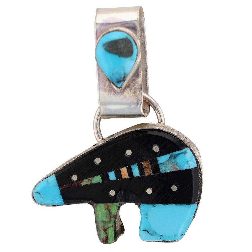Lot 279: Ray Jack Navajo Sterling Multi-Stone Inlay Bear Pendant