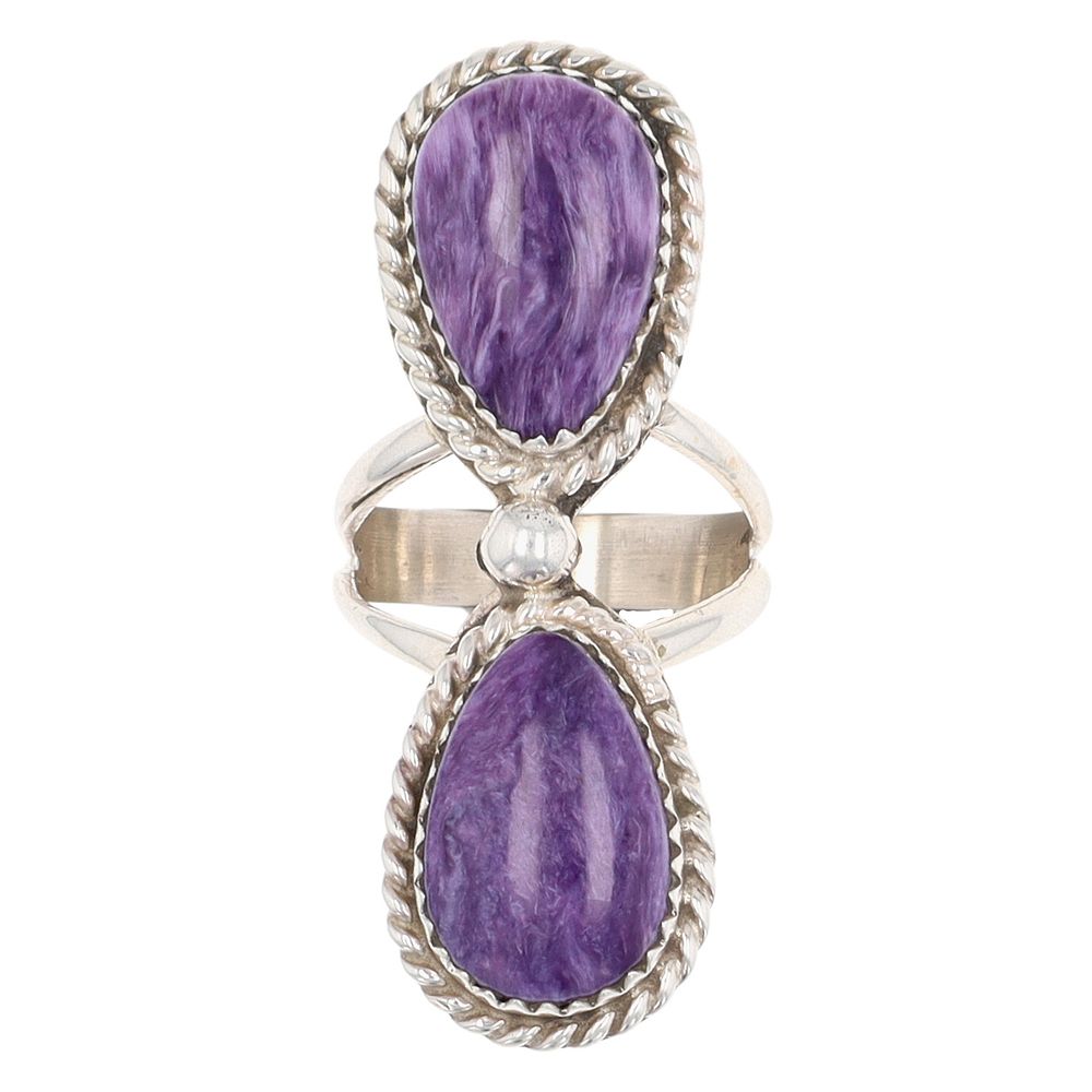 Lot 280: Signed Navajo Sterling Charoite Ring Sz 5.5
