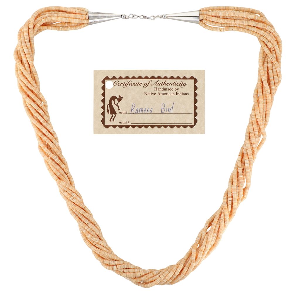 Lot 281: Ramona Bird Santo Domingo Sterling Rolled Melon Shell Heishi Necklace