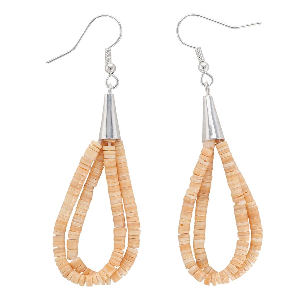 Lot 282: Ramona Bird Santo Domingo Sterling Rolled Melon Shell Heishi Earrings