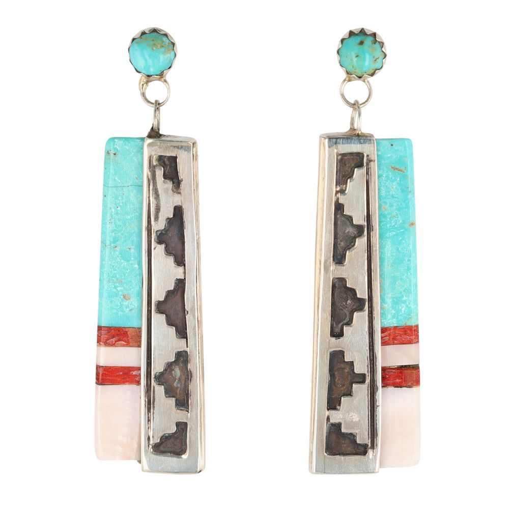 Lot 284: Eddie Johnson Navajo Sterling Multi-Stone Inlay Earrings