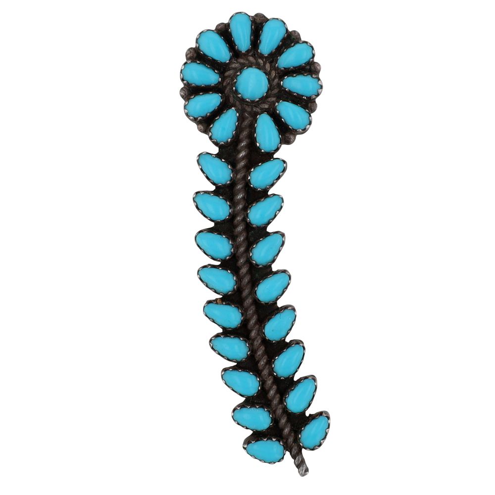 Lot 285: Vintage Zuni Sterling Turquoise Cluster Bar Brooch