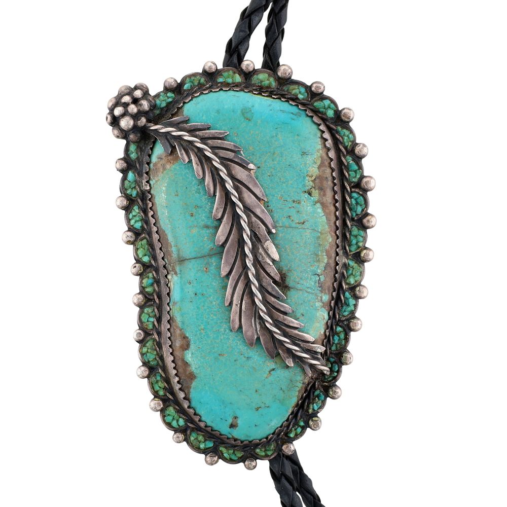 Lot 286: Huge Vintage Ken Begay Navajo Sterling Turquoise Bolo Tie