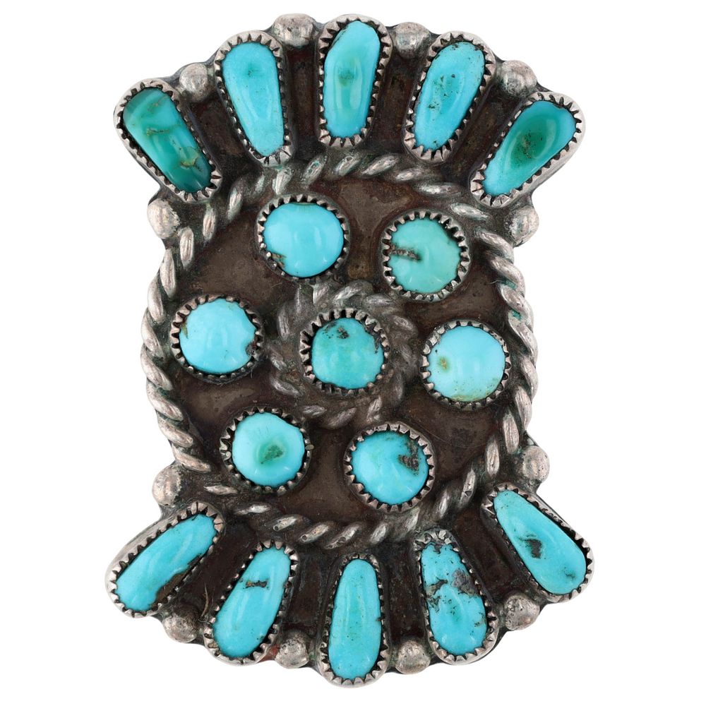 Lot 287: Vintage Zuni Sterling Turquoise Cluster Ring Sz 4