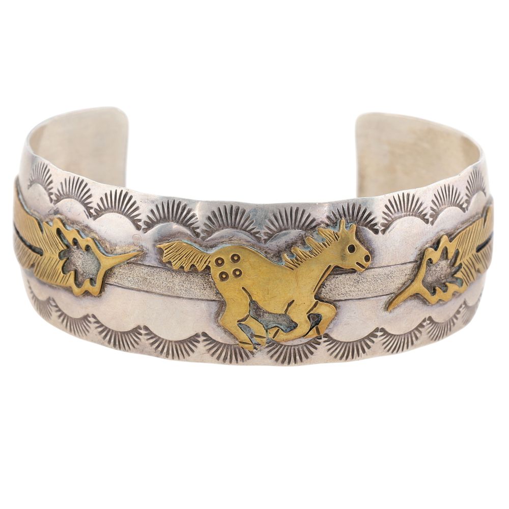 Lot 302: Vintage Signed Navajo Sterling Storyteller Cuff Bracelet