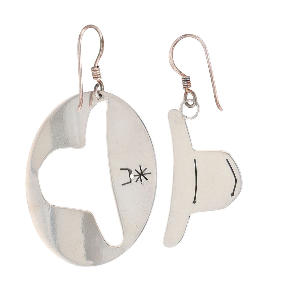 Lot 303: Navajo Sterling Cowboy Hat Cutout Dangle Earrings