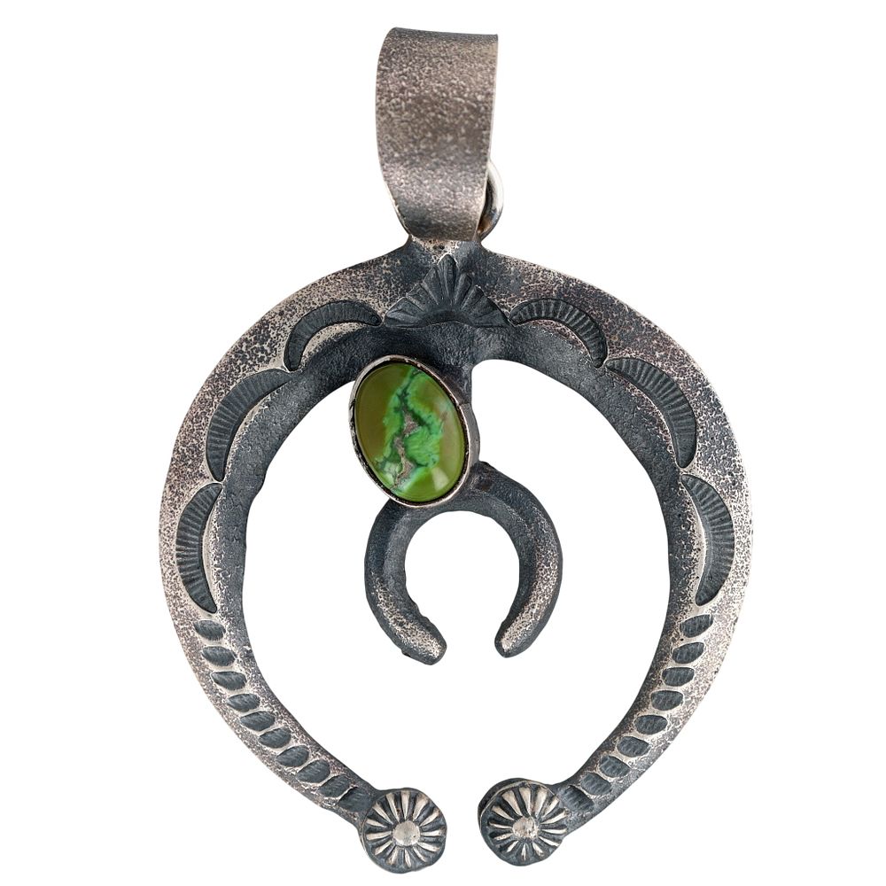 Lot 305: Kevin Billah Navajo Sterling Sonoran Gold Turquoise Naja Pendant