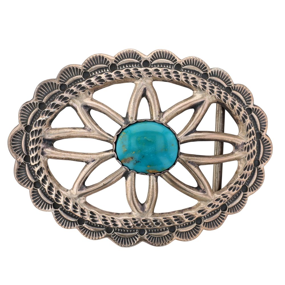 Lot 306: Arthur J. Williams Navajo Sterling Turquoise Stamped Belt Buckle
