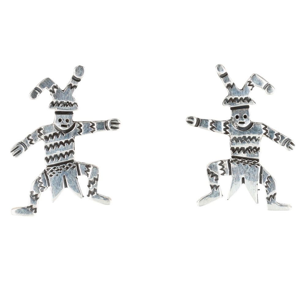 Lot 308: Zandra Tahy Navajo Sterling Stamped Koshare Clown Earrings