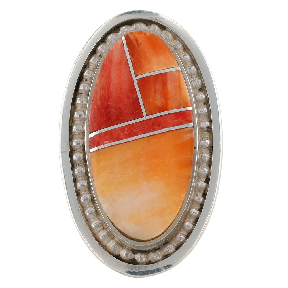 Lot 310: Harold Smith Navajo Sterling Spiny Oyster Inlay Ring Sz 7