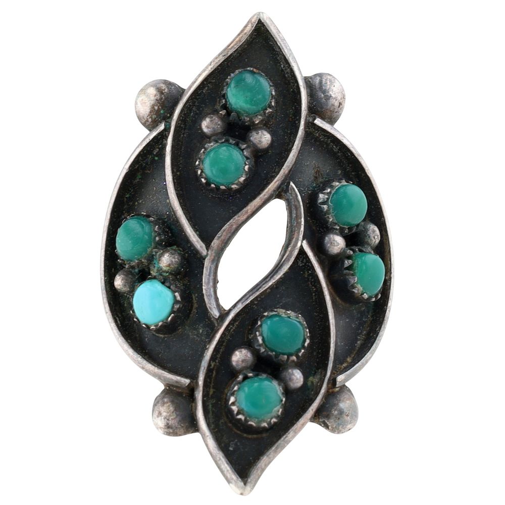 Lot 313: Vintage Signed Zuni Sterling Turquoise Snake Eye Ring Sz 7.5