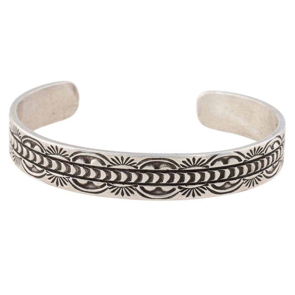 Lot 314: L.A. Willie Navajo Sterling Stamped Cuff Bracelet