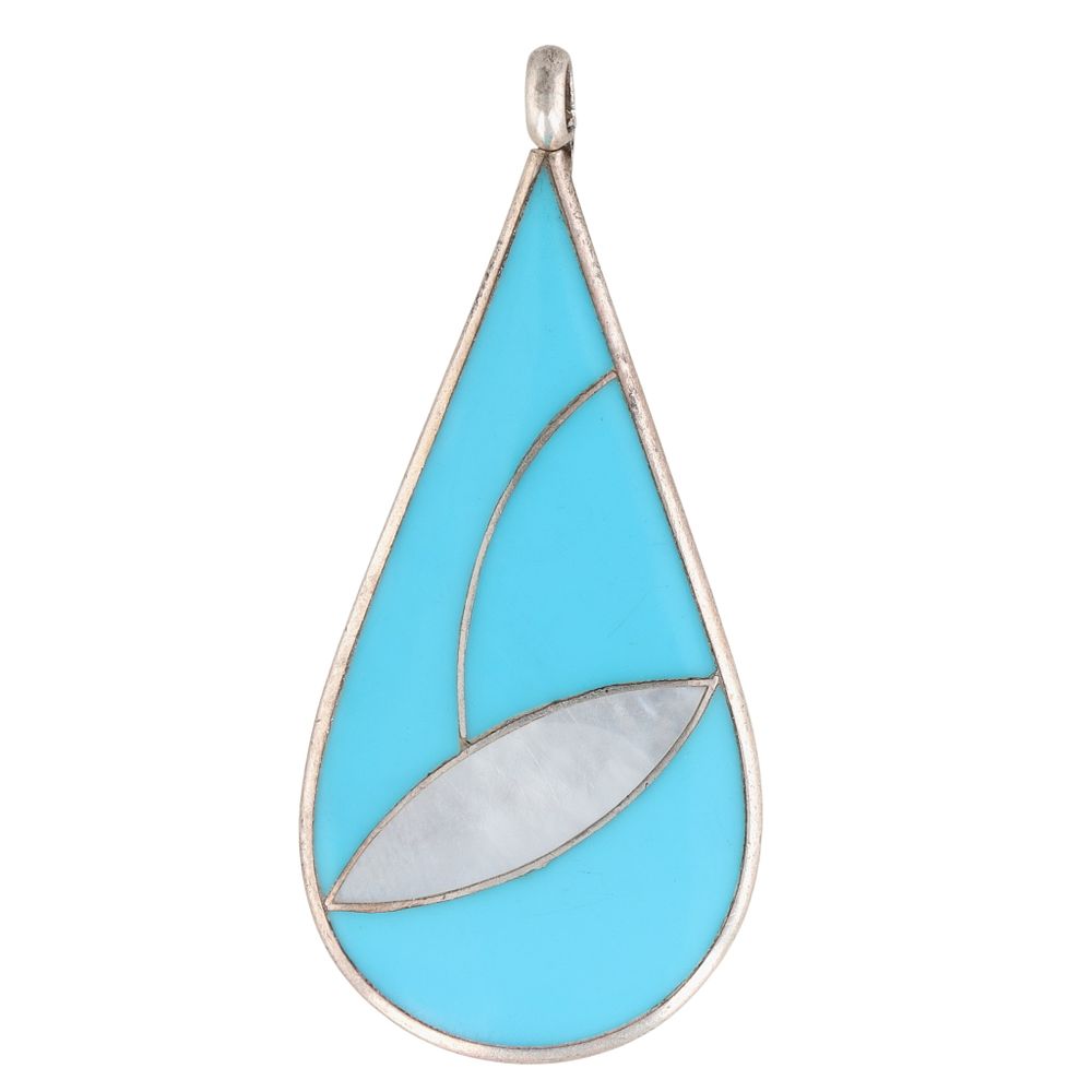 Lot 315: Nelson Lee Zuni Sterling Turquoise Inlay Pendant