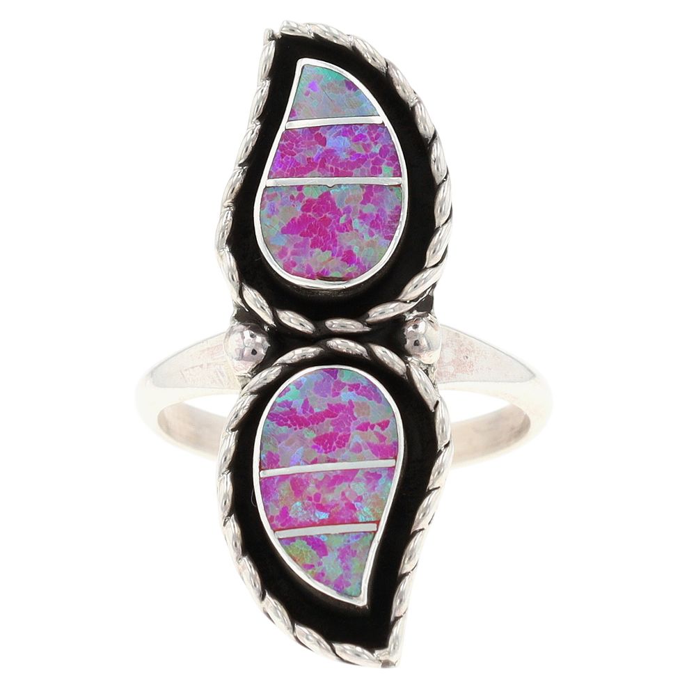 Lot 320: Faye Lowsayatee Zuni Sterling Opal Inlay Ring Sz 6